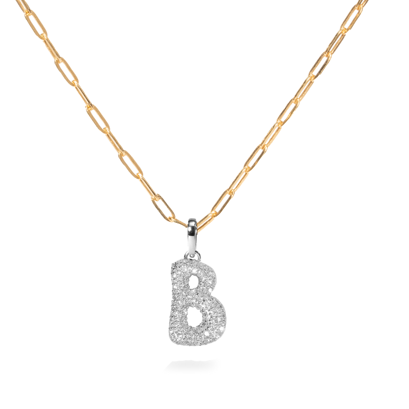 Pave Dome Letter B Necklace - PRMAL