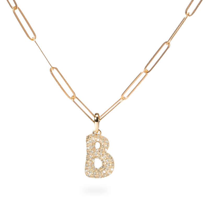 Pave Dome Letter B Necklace - PRMAL