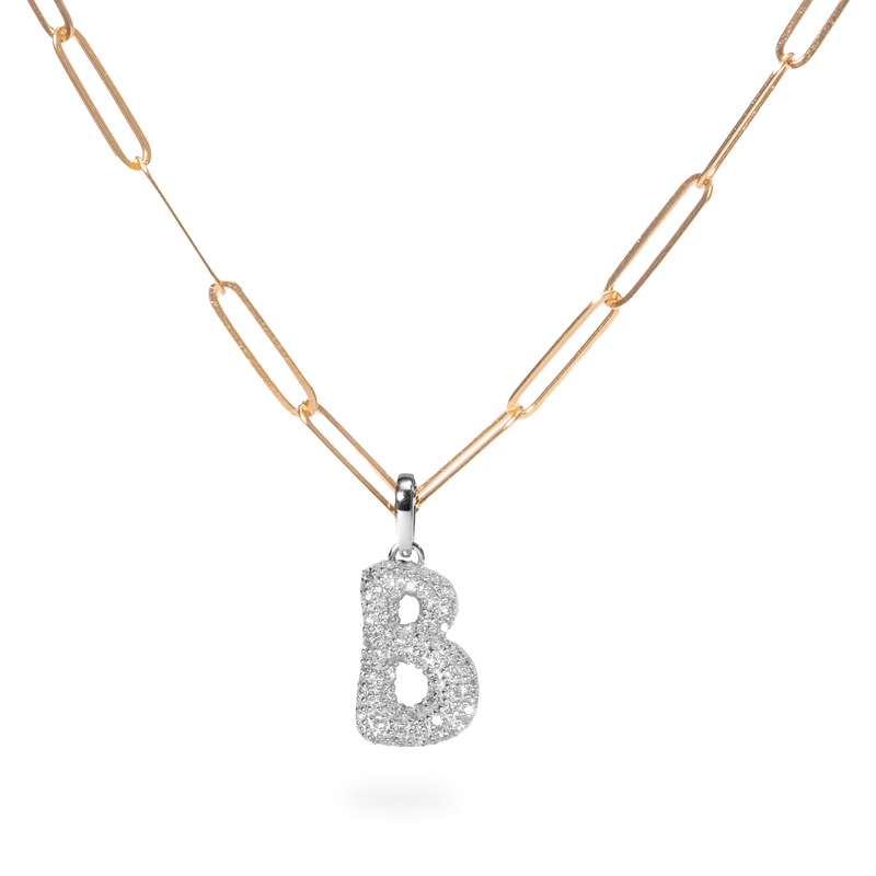 Pave Dome Letter B Necklace - PRMAL