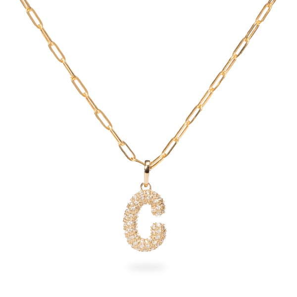 Pave Dome Letter C Necklace - PRMAL