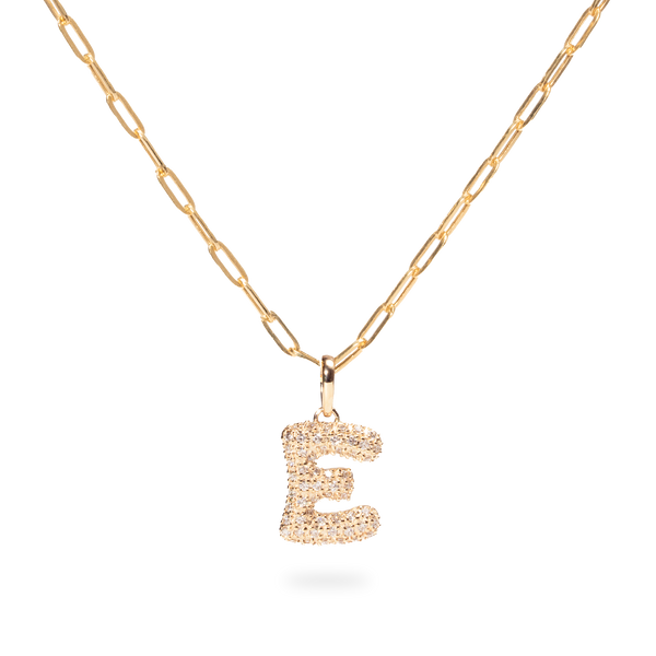 Pave Dome Letter E Necklace - PRMAL