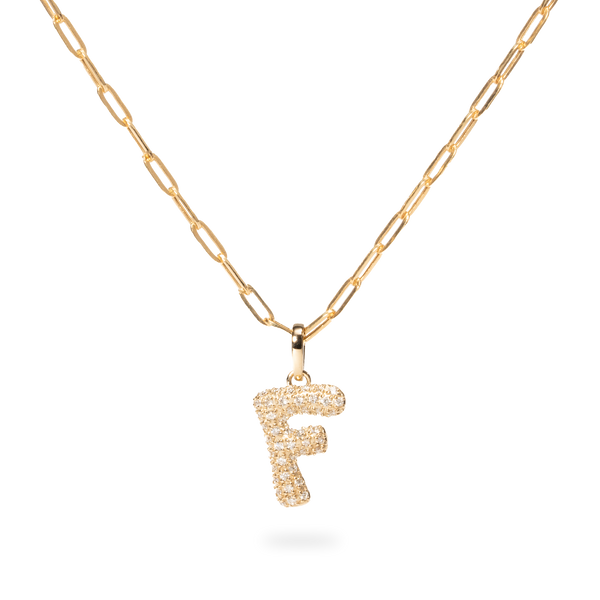 Pave Dome Letter F Necklace - PRMAL