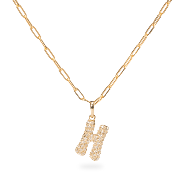 Pave Dome Letter H Necklace - PRMAL