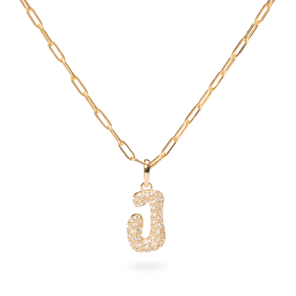 Pave Dome Letter J Necklace - PRMAL