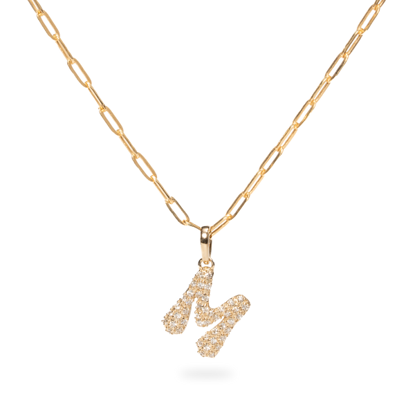 Pave Dome Letter M Necklace - PRMAL