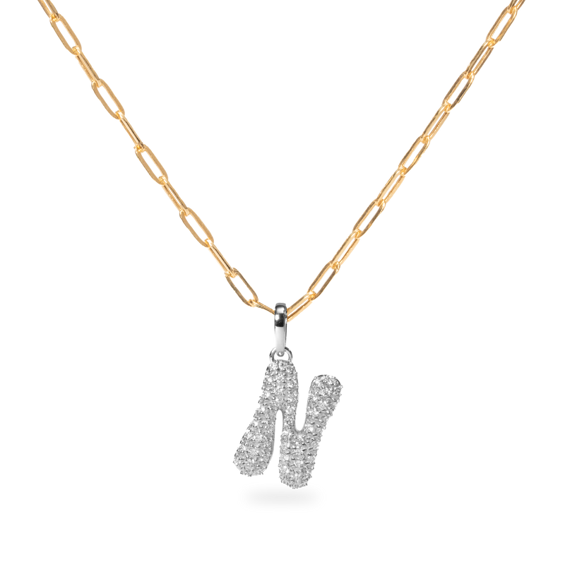 Pave Dome Letter N Necklace - PRMAL