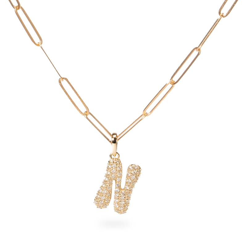 Pave Dome Letter N Necklace - PRMAL