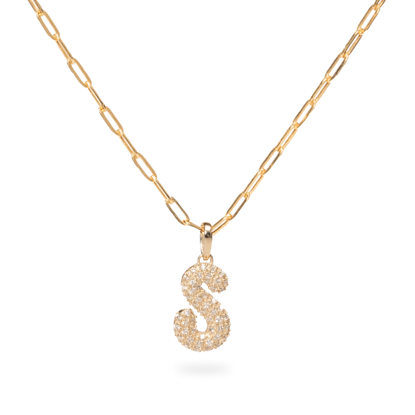 Pave Dome Letter S Necklace - PRMAL