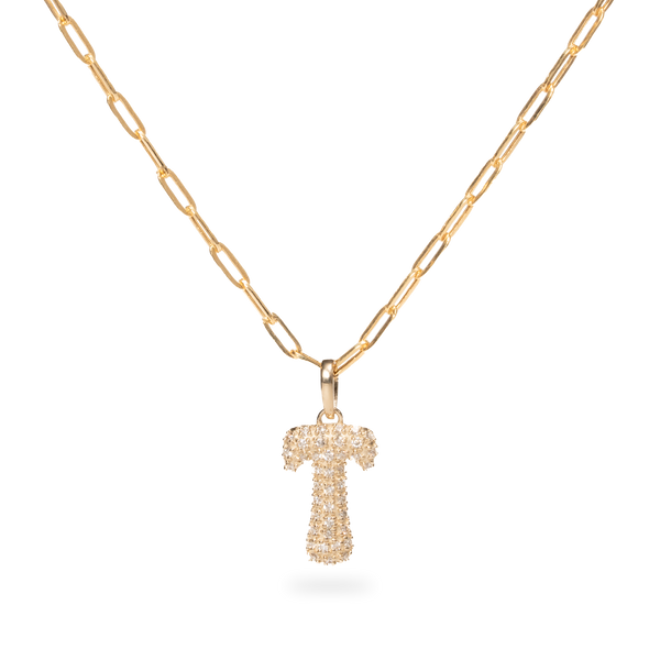 Pave Dome Letter T Necklace - PRMAL
