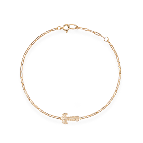 Pave Dome Letter T Trace Bracelet - PRMAL