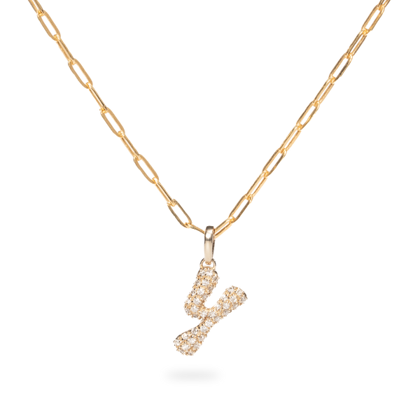 Pave Dome Letter Y Necklace - PRMAL