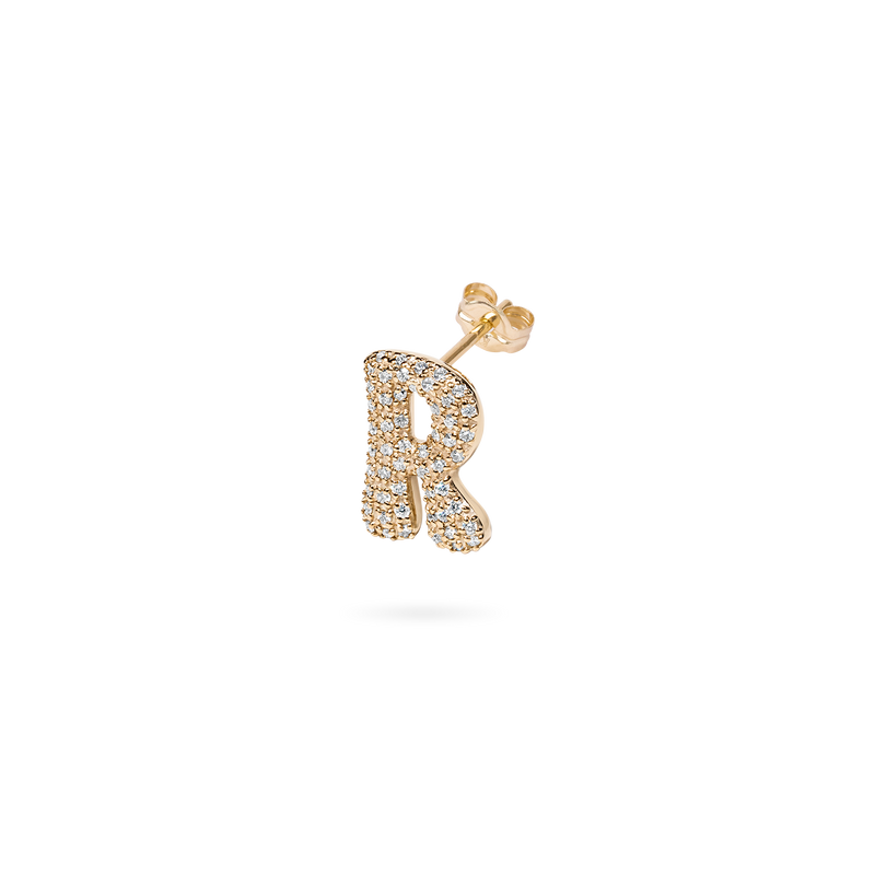 Pave Dome Letter R Earring - PRMAL