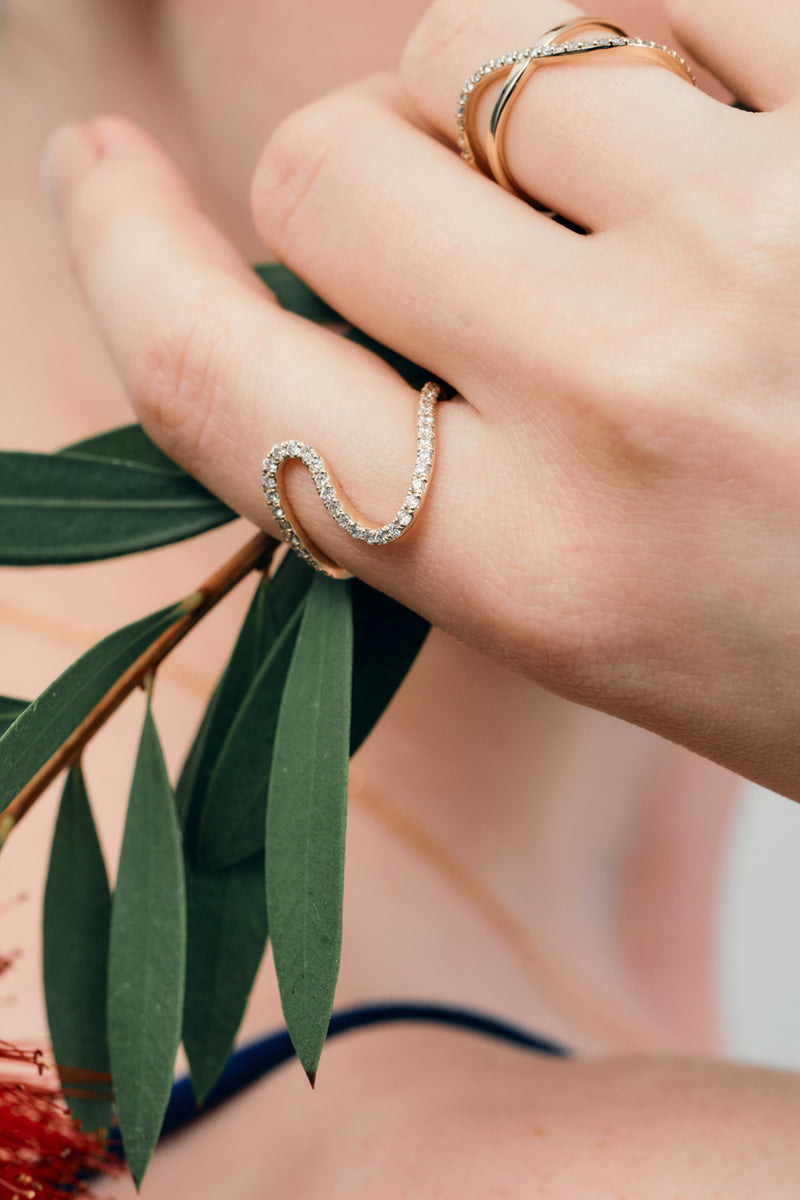 Giva Lil Rose Gold Wave Ring Stackable Diamond Waves Infinity Ring –