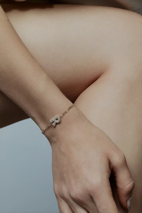 Pave Dome Letter N Trace Bracelet - PRMAL