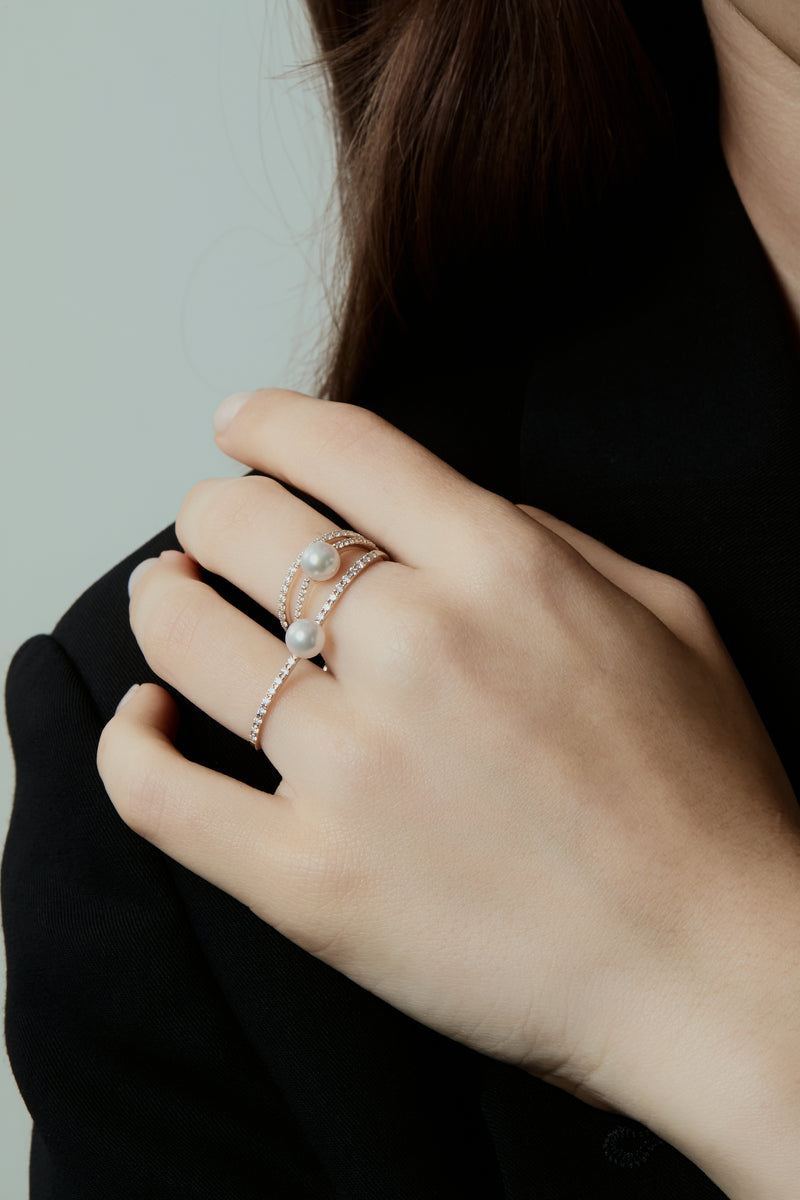 Petite Pearl Double Finger Ring - PRMAL