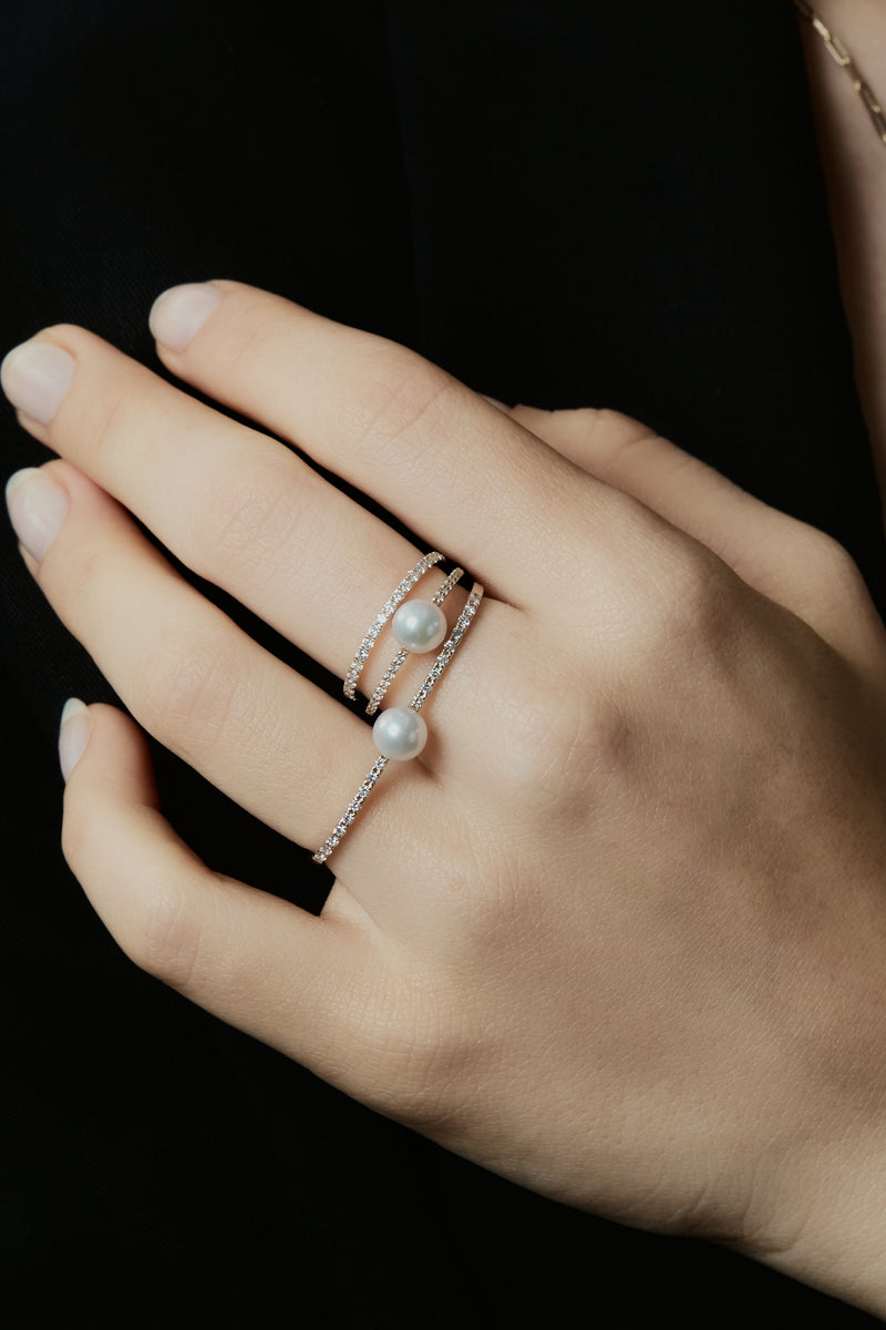 Petite Pearl Double Finger Ring - Main Image
