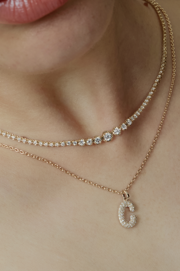 Pave Dome Letter C Necklace - PRMAL