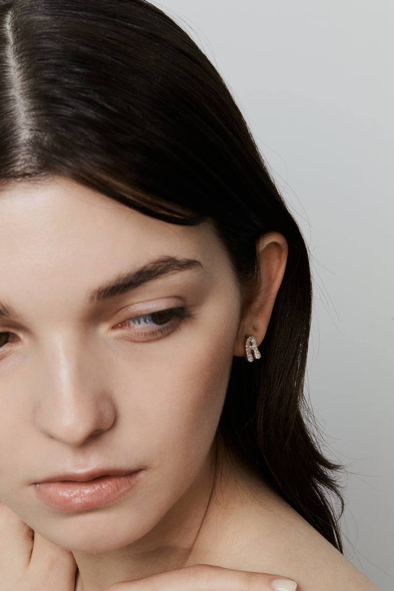 Pave Dome Letter Earring - PRMAL