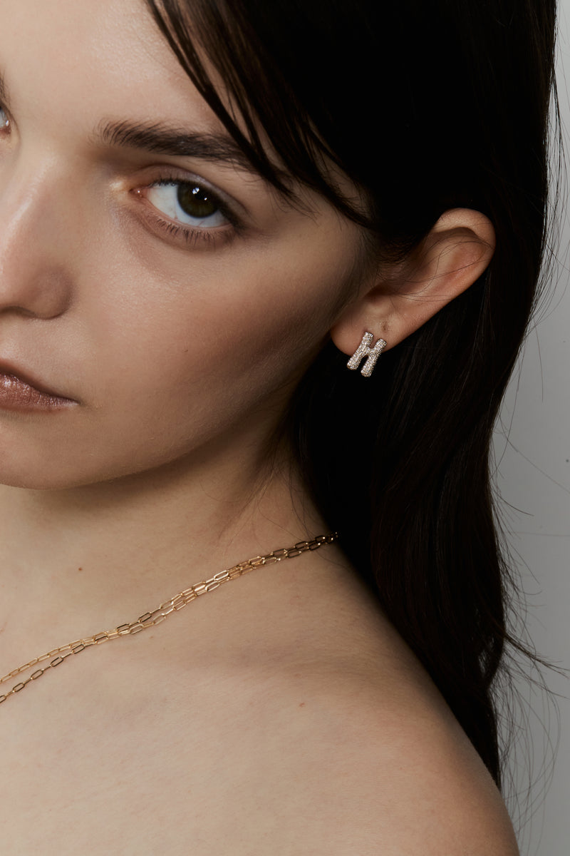 Pave Dome Letter H Earring - PRMAL