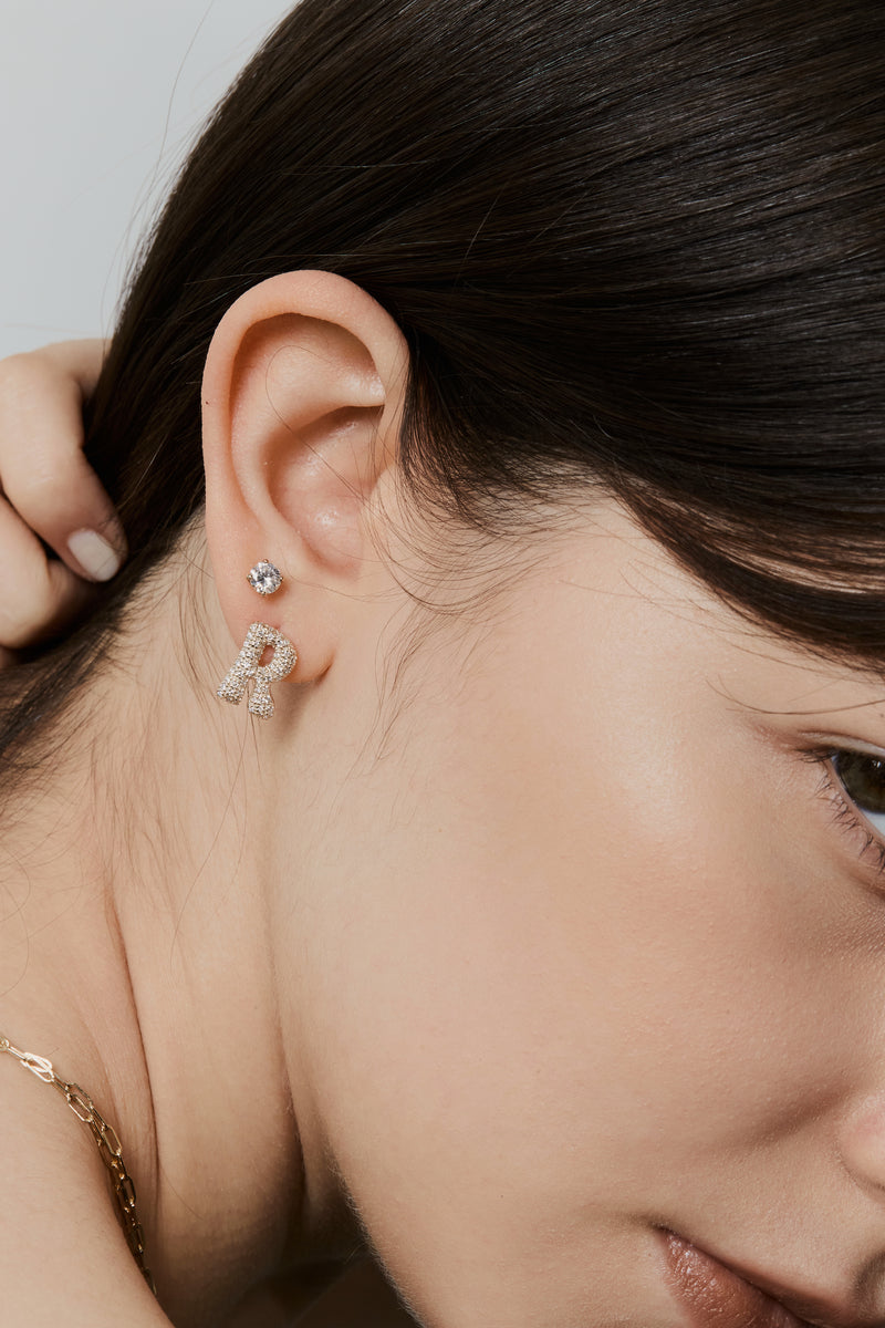 Pave Dome Letter R Earring - PRMAL