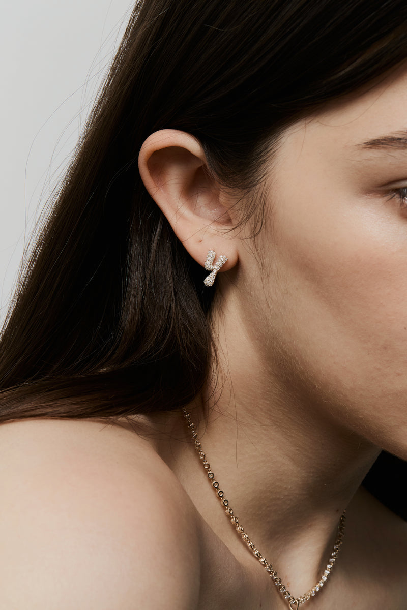 Pave Dome Letter Y Earring - PRMAL