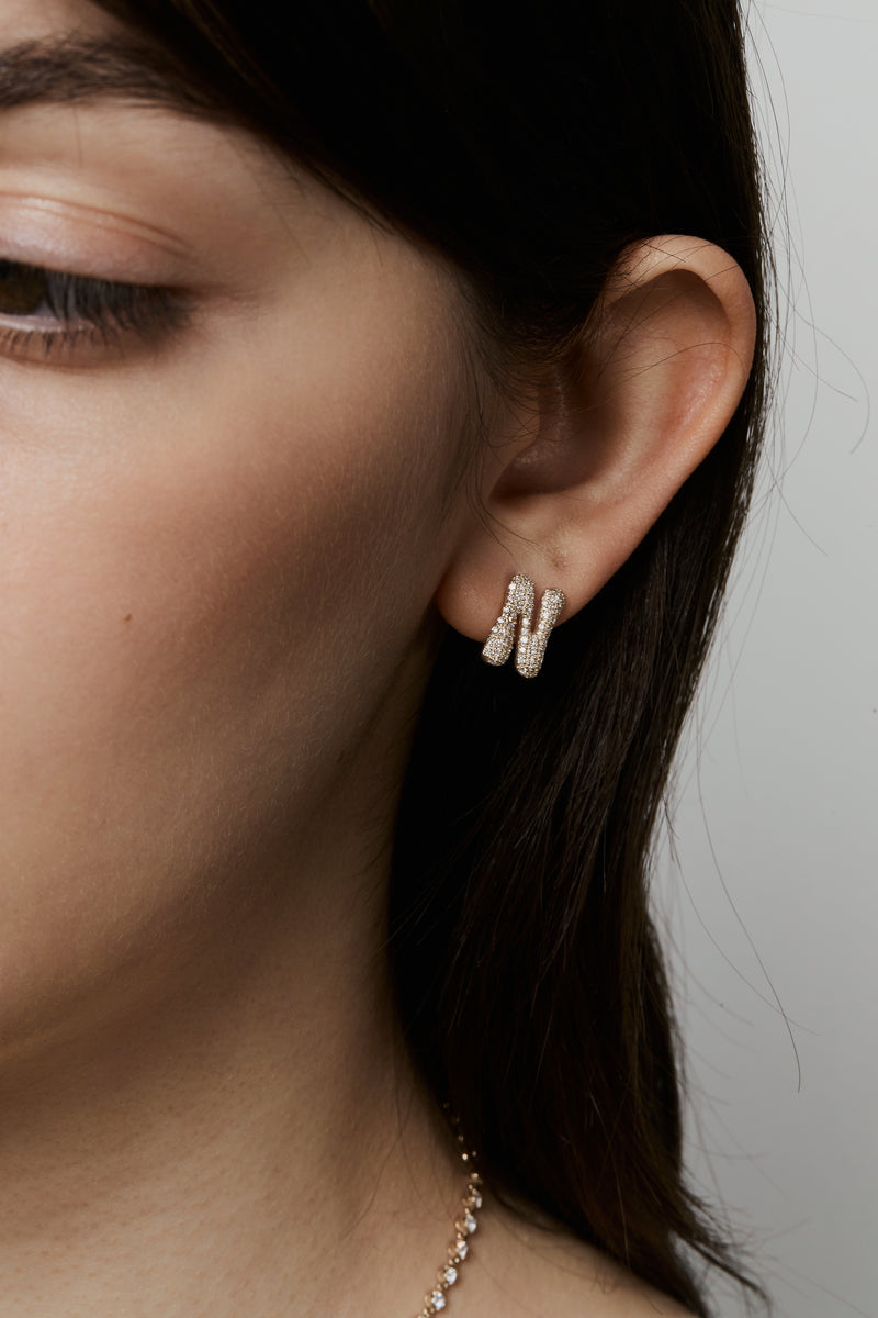 Pave Dome Letter N Earring - PRMAL