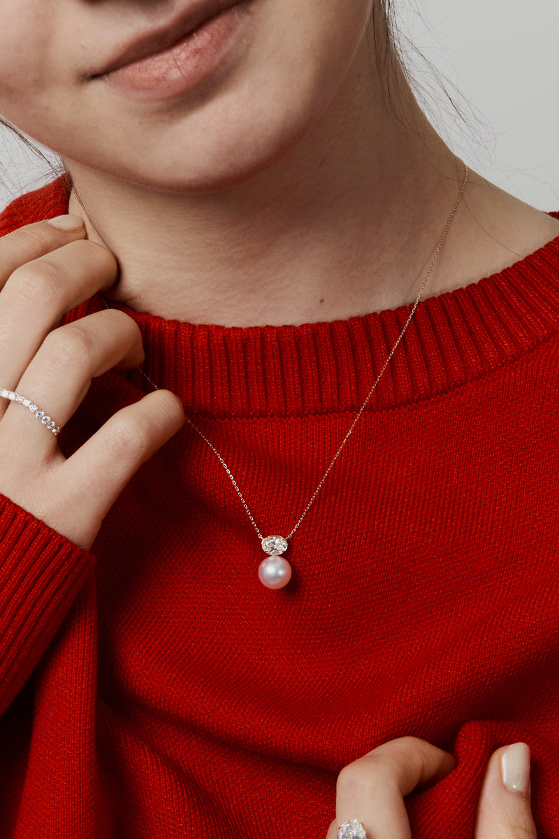 Pearl Oval Diamond Necklace - PRMAL