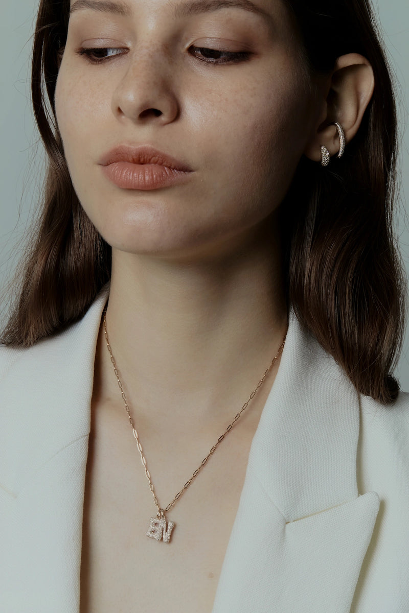 Pave Dome Letter B Necklace - PRMAL