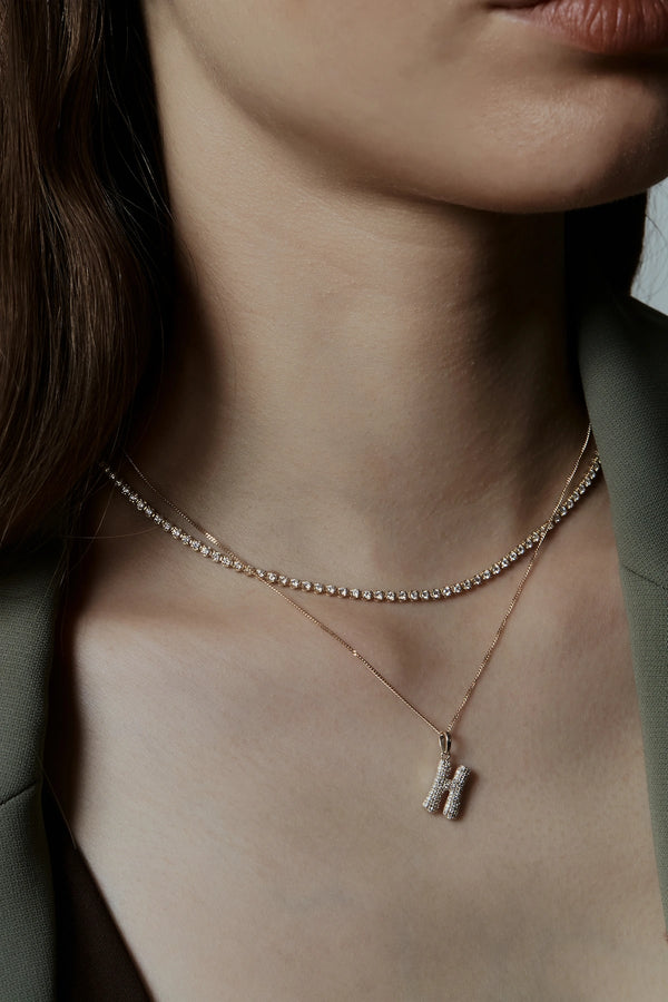 Pave Dome Letter H Necklace - PRMAL