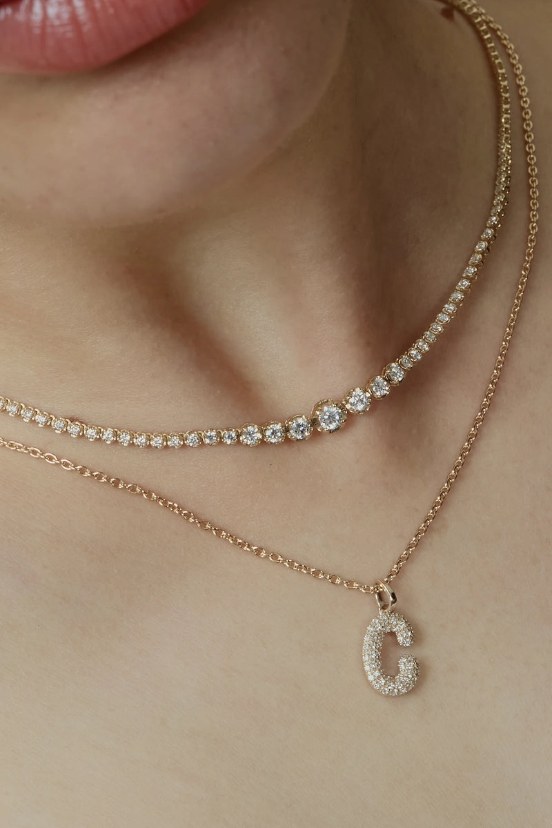 Pave Dome Letter B Necklace - PRMAL