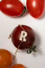 Pave Dome Letter E Trace Bracelet - PRMAL