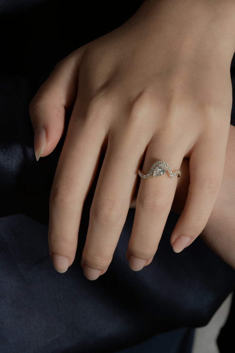 Infinity Pear Cross Wave Ring - PRMAL