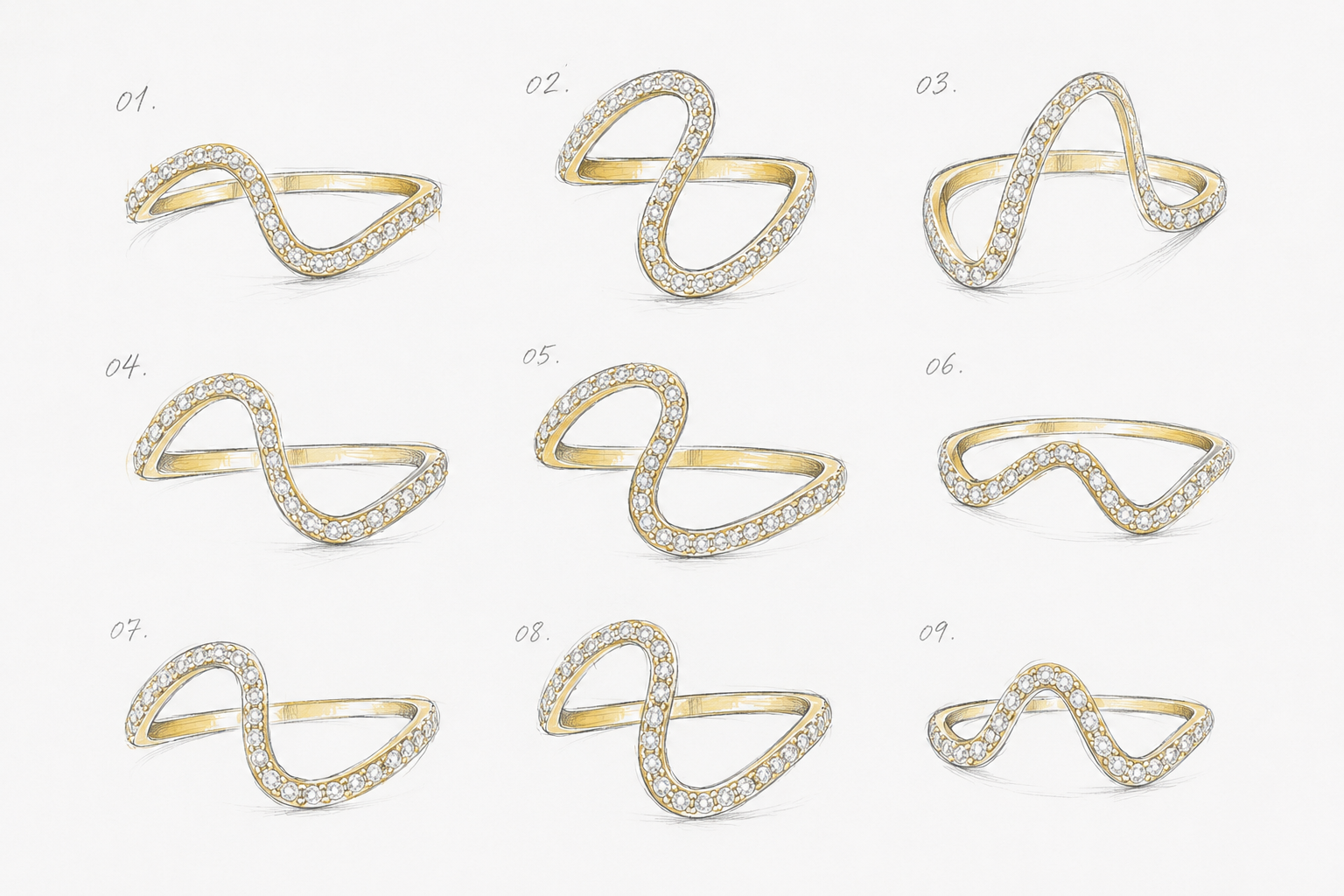 Design sheet of PRMAL ring sketches and prototypes