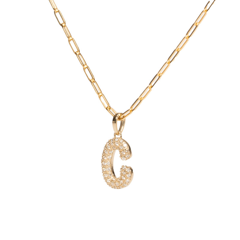 Pave Dome Letter C Necklace - PRMAL
