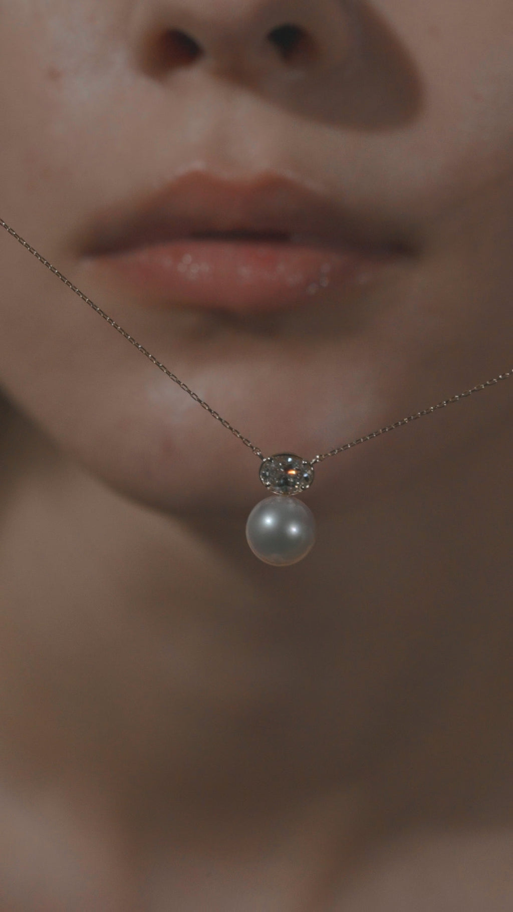 Pearl Oval Diamond Necklace - PRMAL