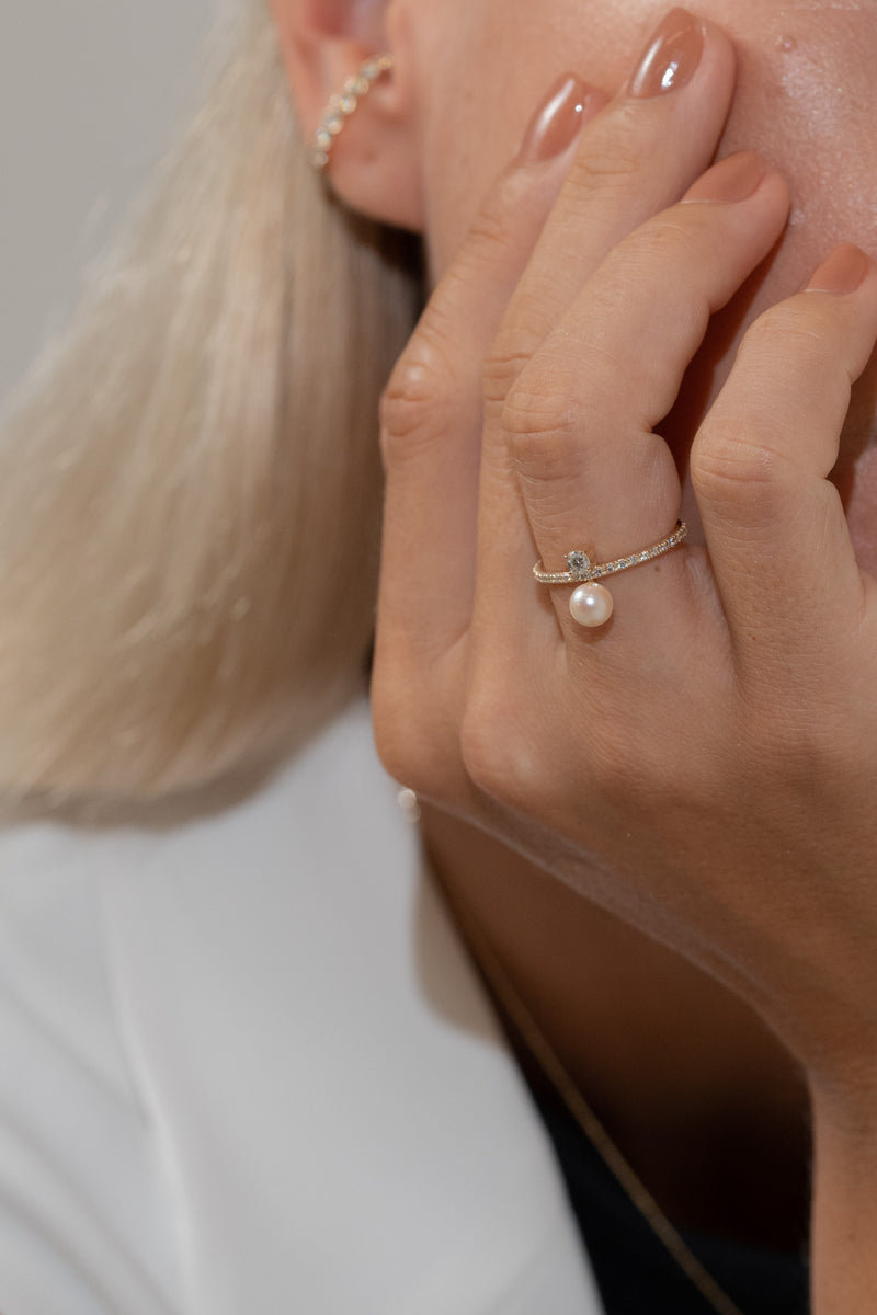 Twin Diamond Pearl Ring - PRMAL